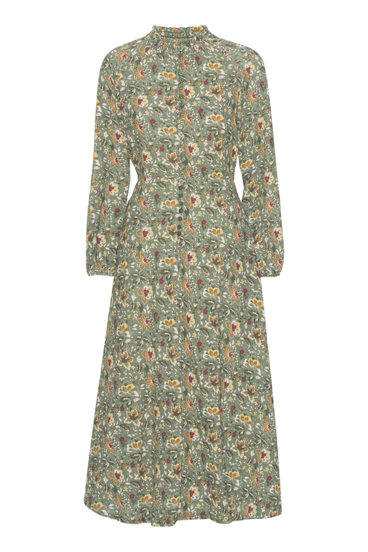 Perla Dress Long Green Multi Small Flower