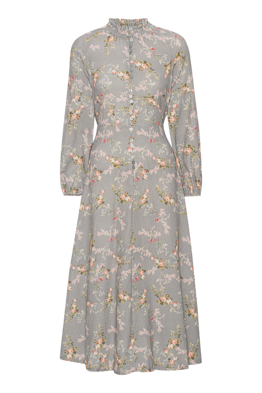 Perla Dress Long Grey W/Flower