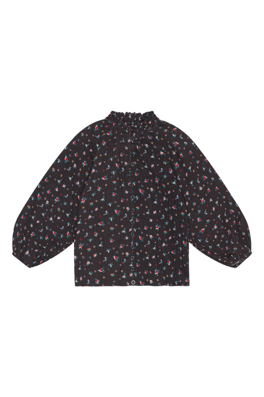 Perla Cotton Shirt Kids Black Flower - Sample