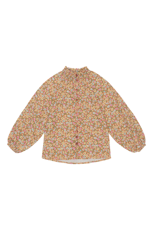 Perla Cotton Shirt Kids Rust Flower - Sample