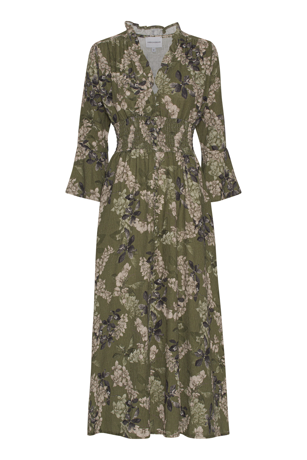 Sally Cotton Long Dress Army Green Flower