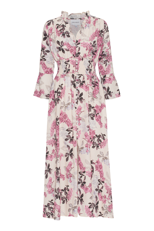 Sally Cotton Long Dress Cream White Light Pink Big Flower