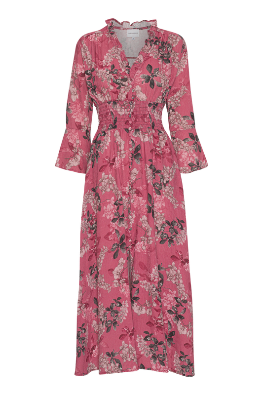 Sally Cotton Long Dress Pink Rosa Big Flower