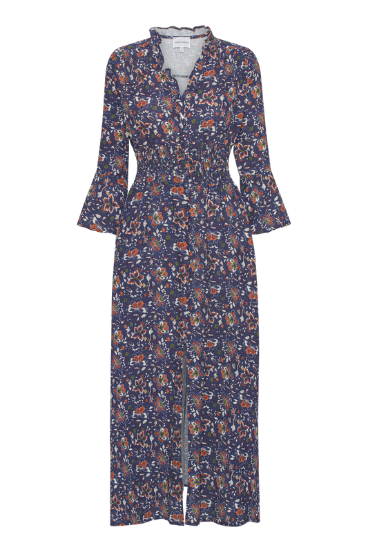 Sally Cotton Long Dress Blue Multi Small Flower