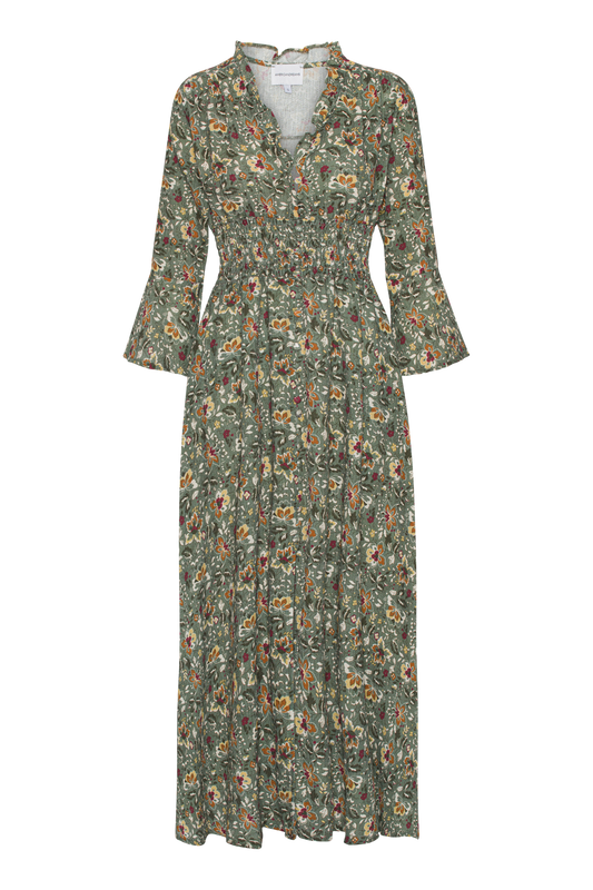 Sally Cotton Long Dress Green Multi Small Flower