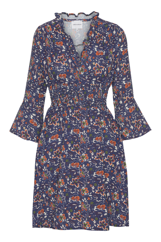 Sally Cotton Short Dress Blue Multi Small Flower