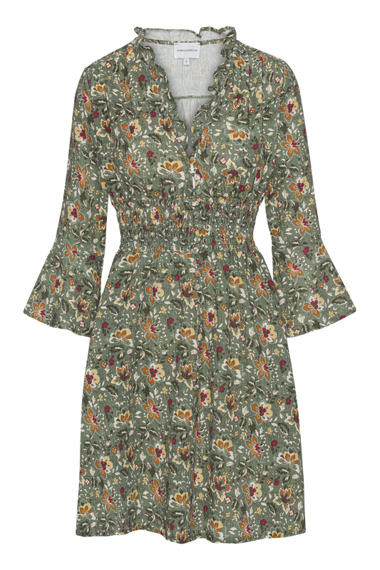 Sally Cotton Short Dress Green Multi Small Flower