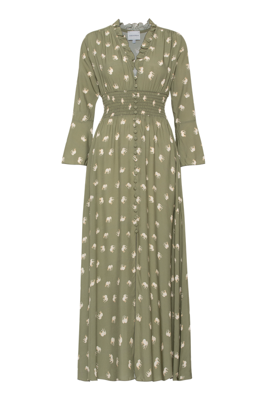 Sally Long Dress Army W/Elephants