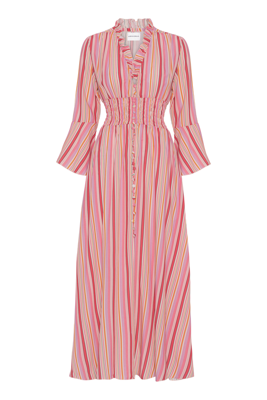 Sally Long Dress Multi Striped Pink