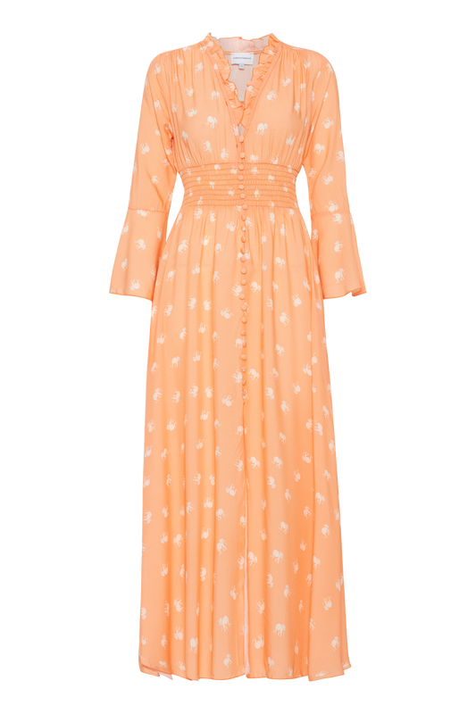 Sally Long Dress Peach W/Elephants