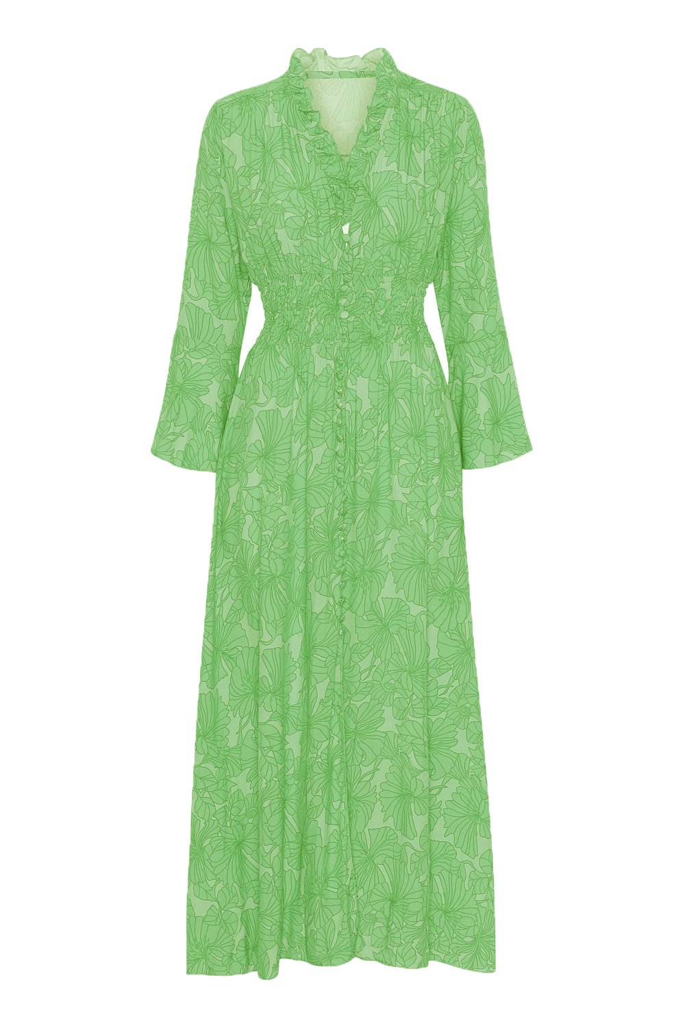 Sally Long Dress Lime Green Printed - Sample
