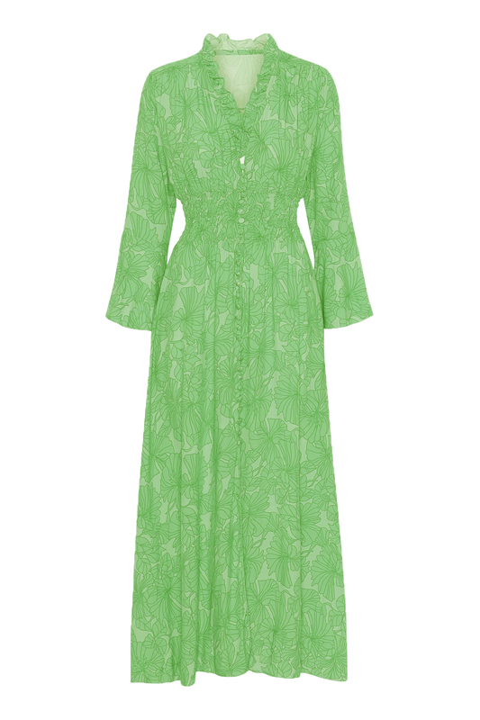 Sally Long Dress Lime Green Printed - Sample