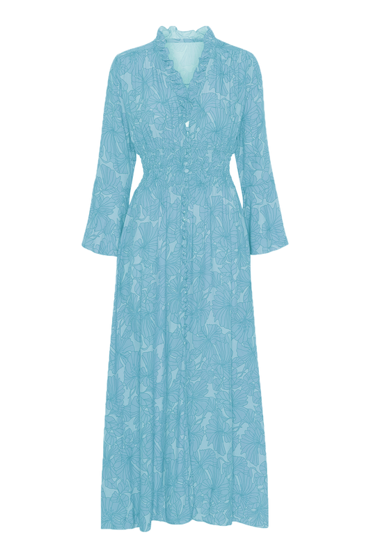 Sally Long Dress Light Blue Printed - Sample