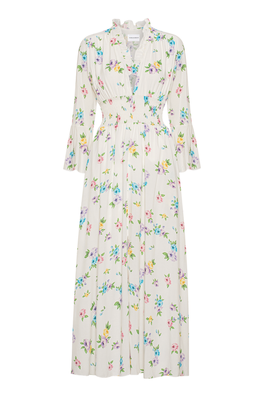 Sally Long Dress White Multiflower