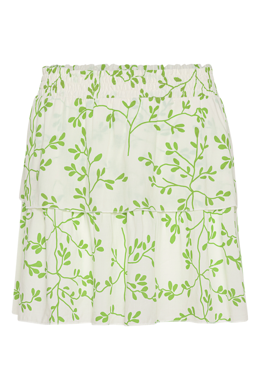 Sally Short Skirt White/Green Leaf