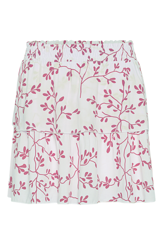 Sally Short Skirt White/Pink Leaf