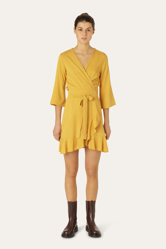 Milly Wrap Dress Short Solid Mustard