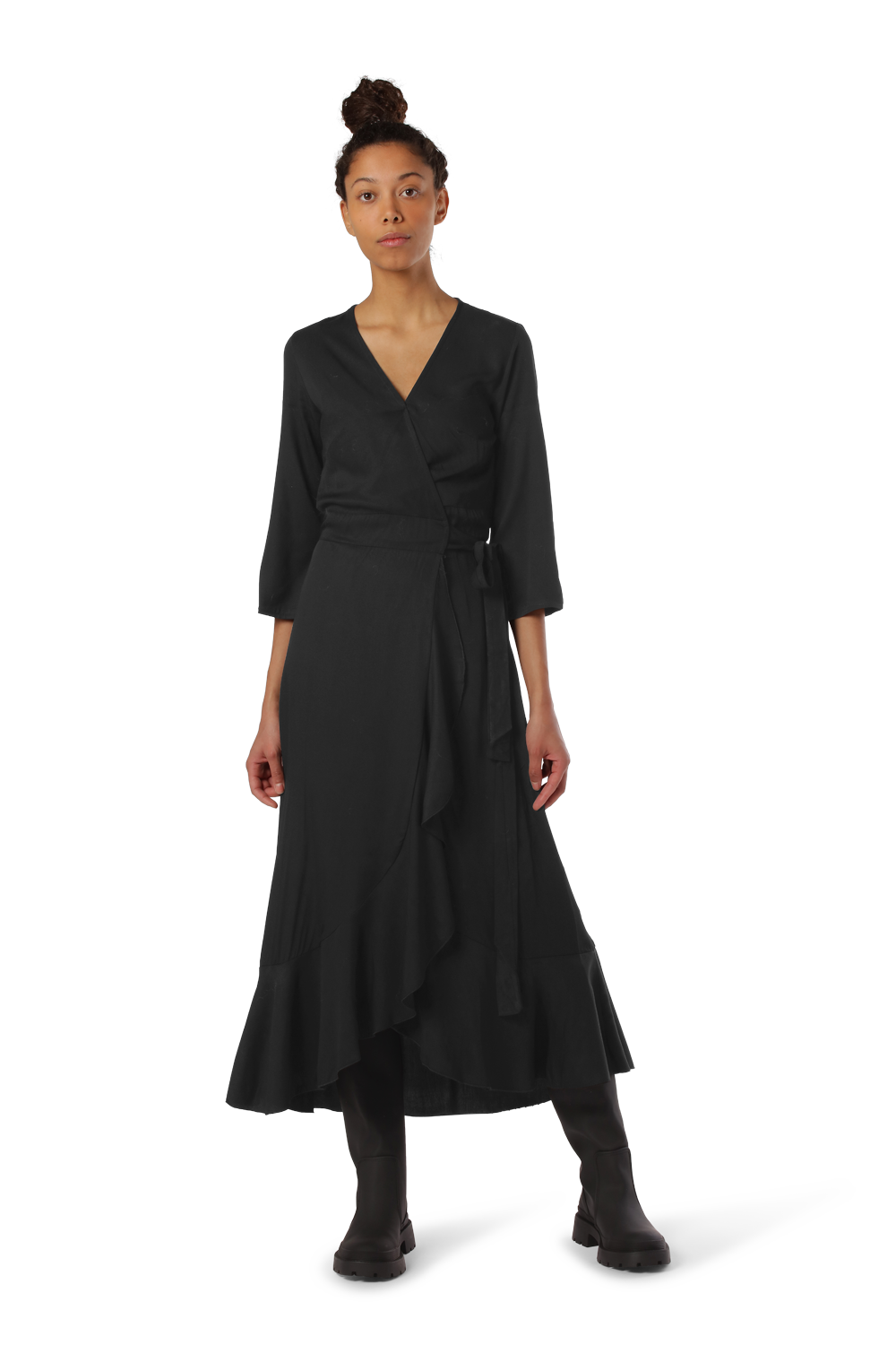 Milly Wrap Dress Long Solid Black