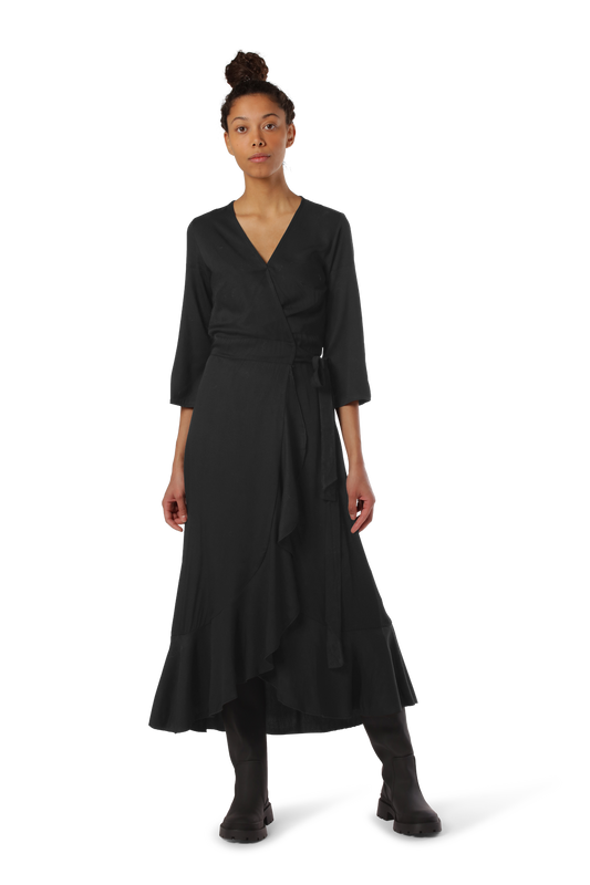 Milly Wrap Dress Long Solid Black