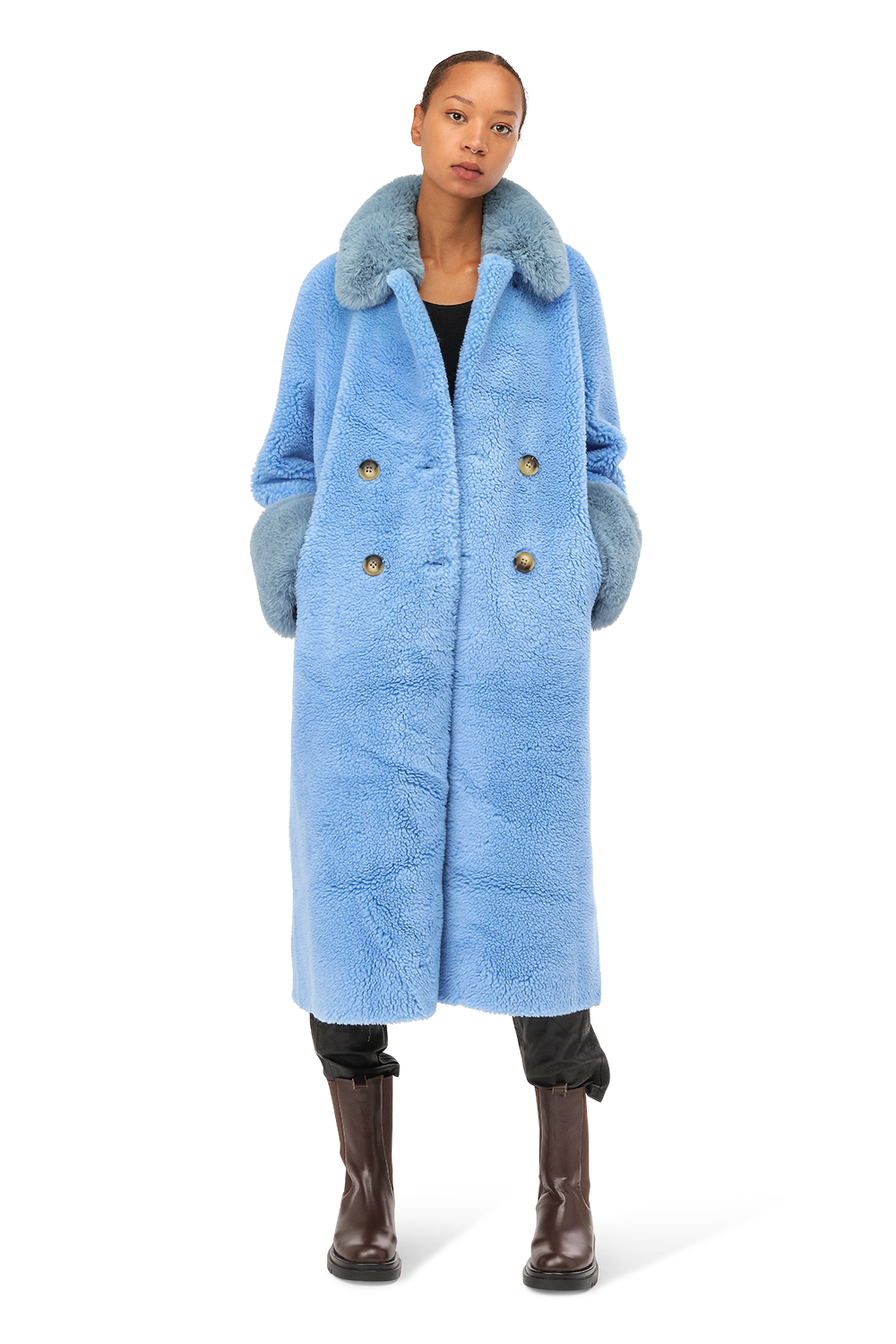 Fiona Long Wool Coat Sky Blue