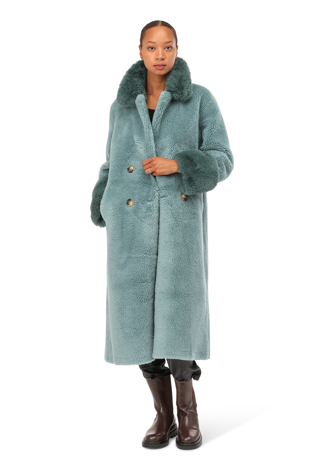 Fiona Long Wool Coat Turquoise