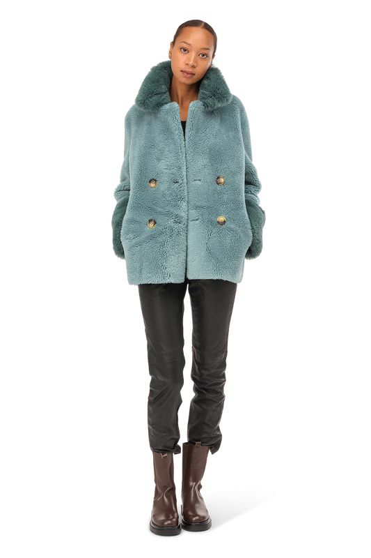 Fiona Short Wool Coat Turquoise