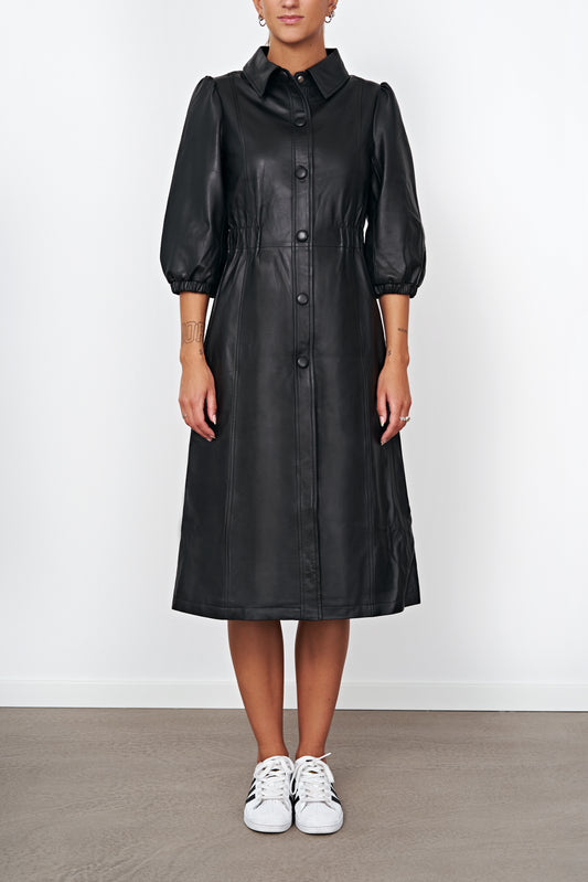 Alice Leather Button Dress Black - Sample