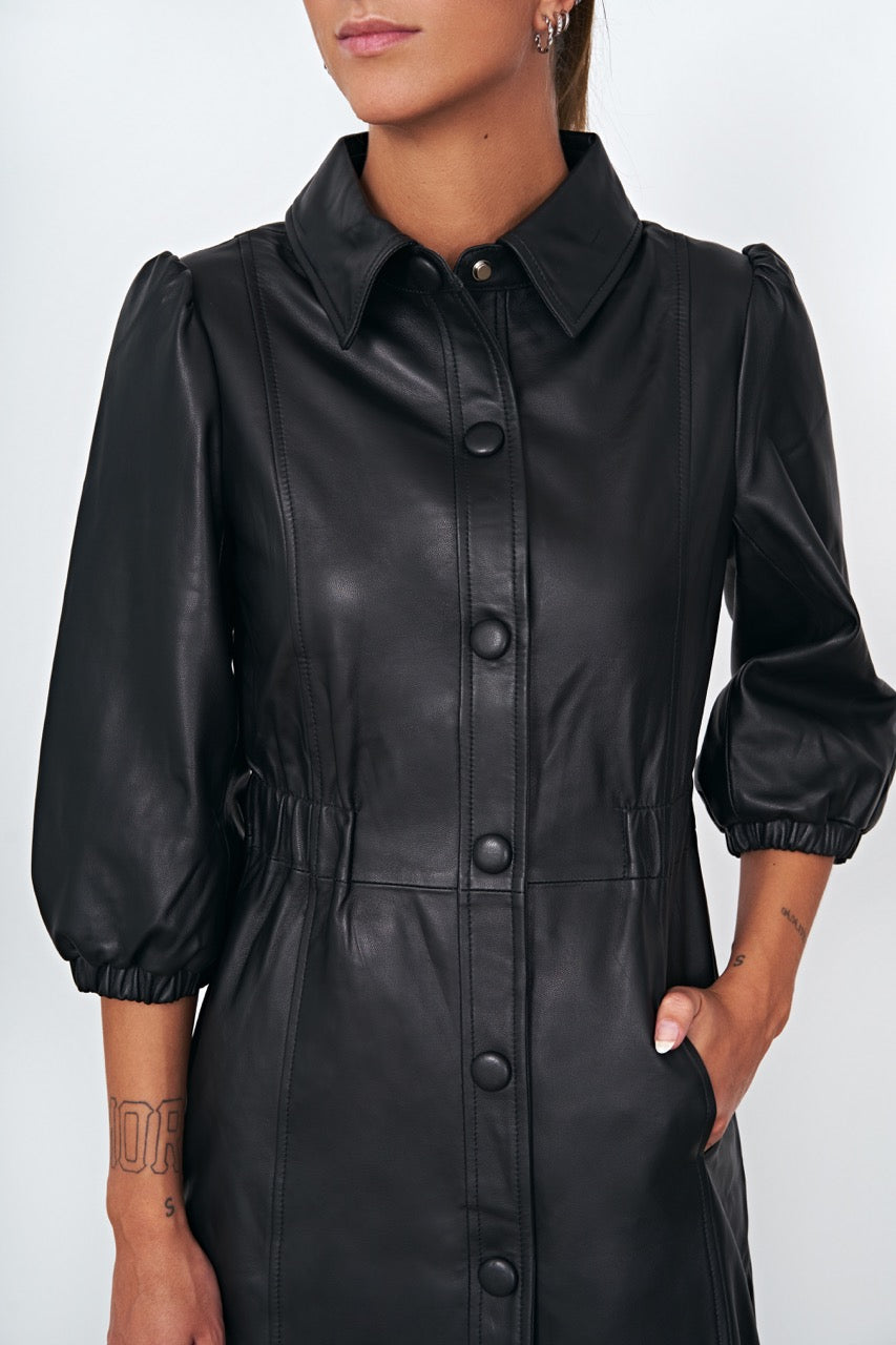 Alice Leather Button Dress Black - Sample
