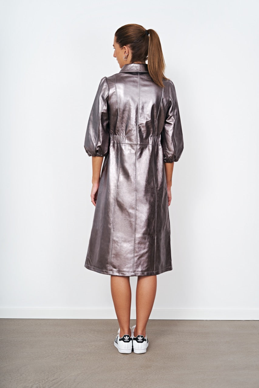 Alice Leather Button Dress Metallic Grey - Sample